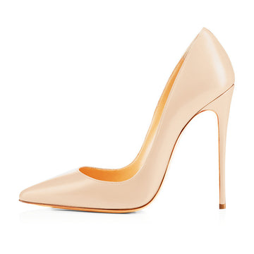 8cm 10cm 12cm Beige Pointed Toe Slip On High Heel Pumps