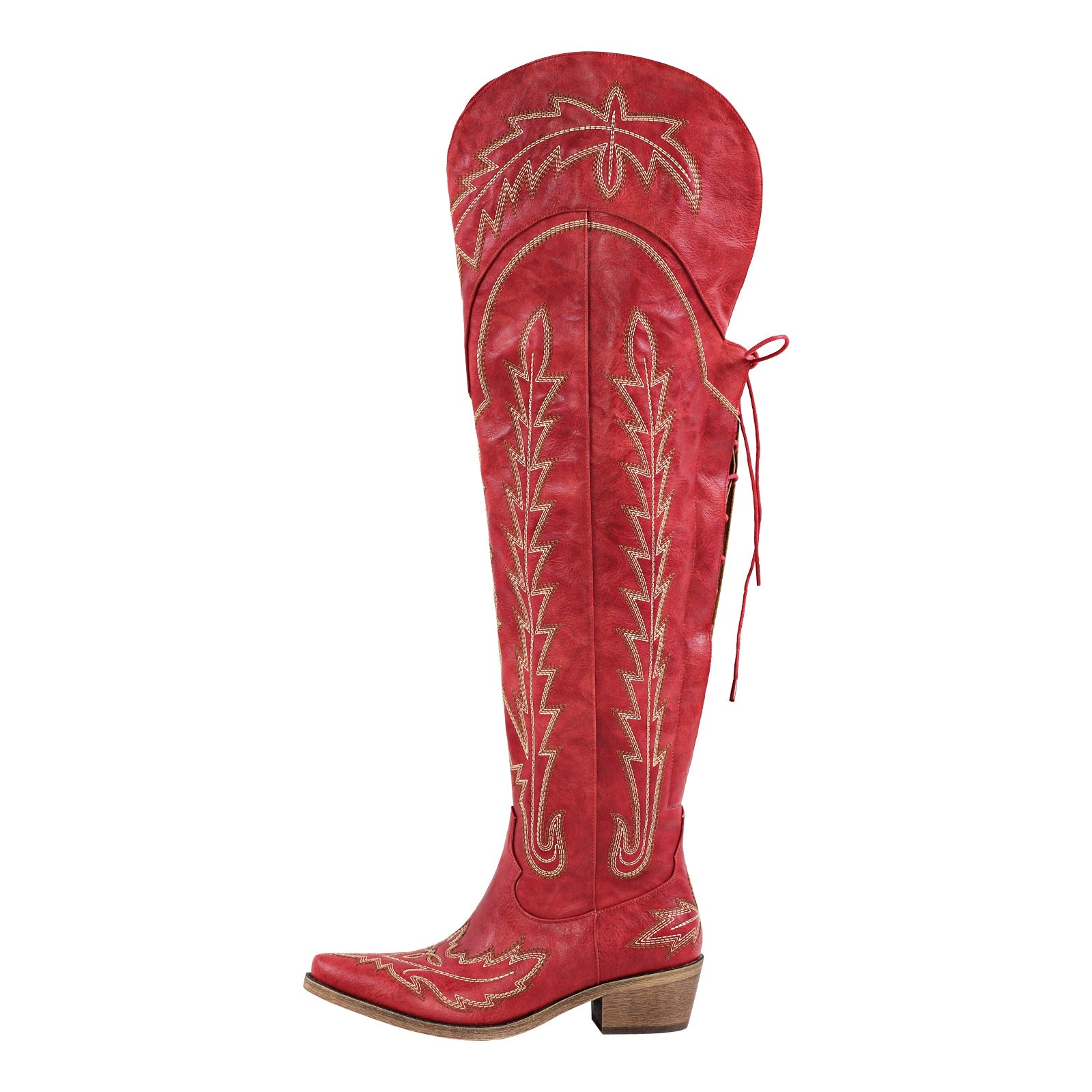 Embroidery Back Lace-up Over The Knee Western Boots