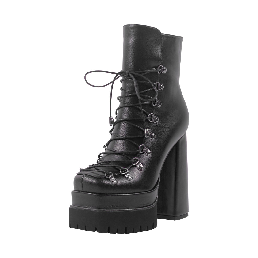 Double Platform Side Zipper Lace-up Ankle Boots