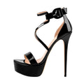 Patent Leather Platform Cross-tied Stiletto Sandals - Omiley®