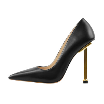 Matte Black High Metal Heels Stiletto Pumps