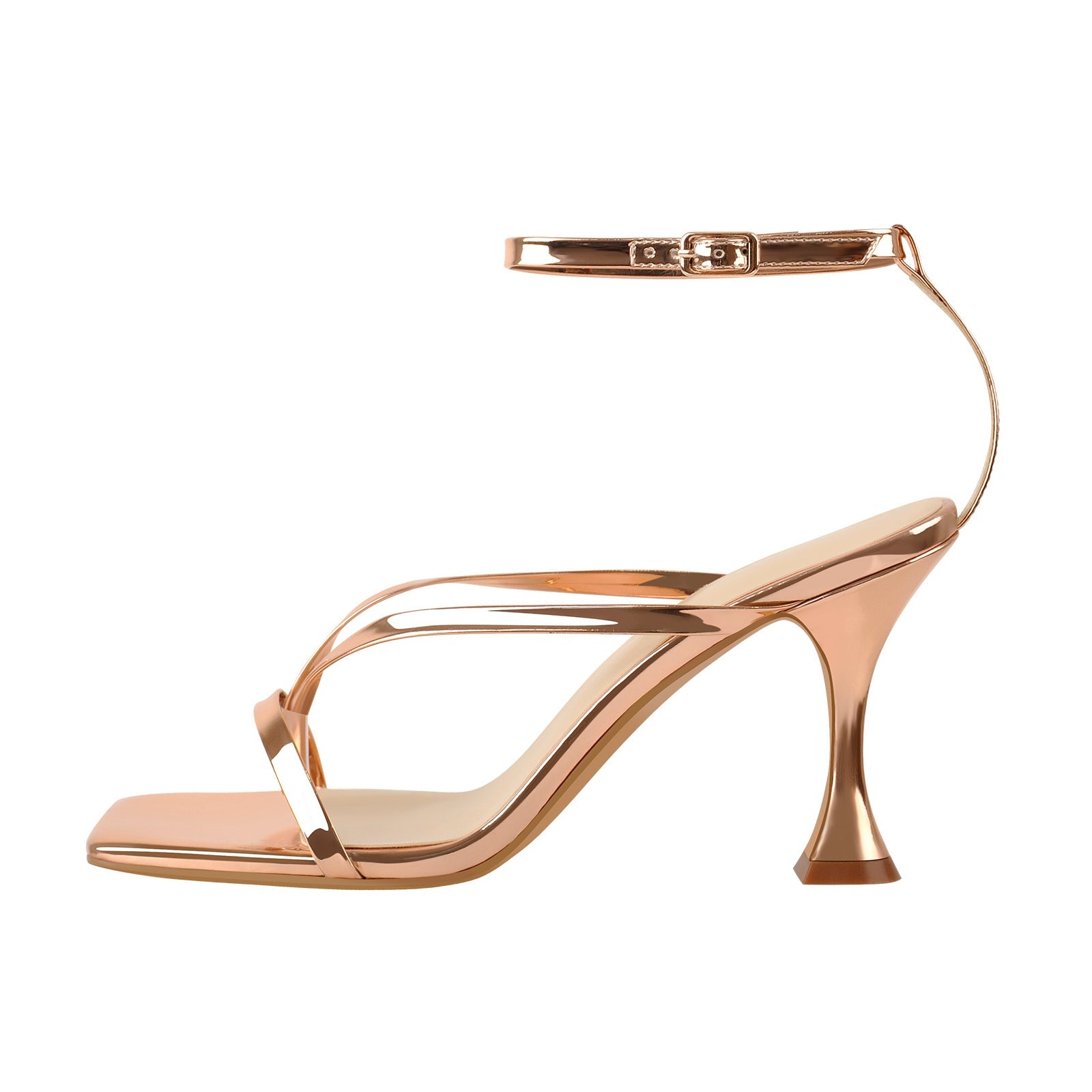 Rose Gold Band High Tapered Heels Sandals