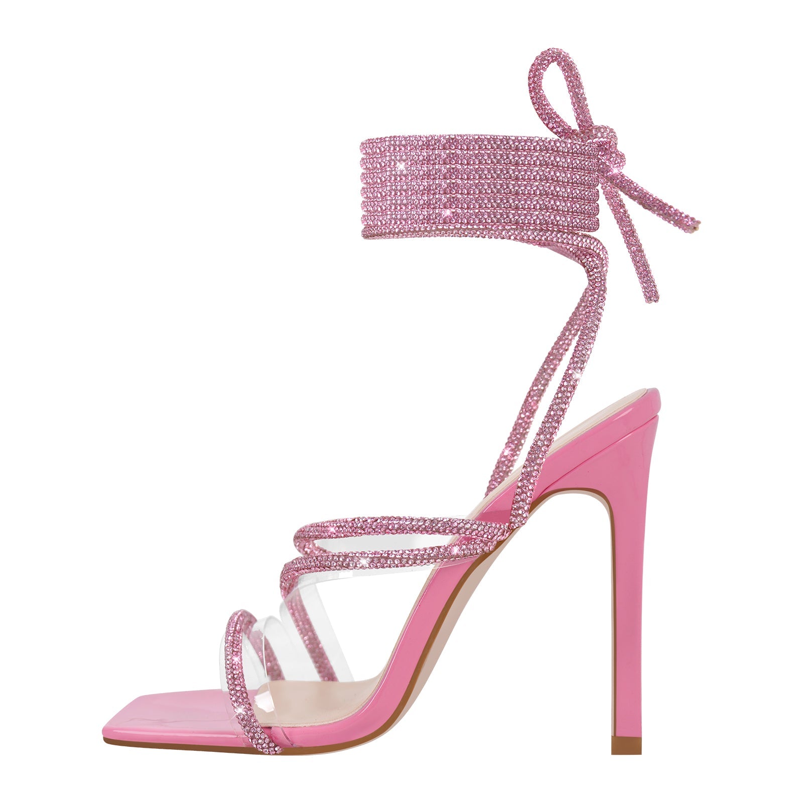 Rhinestone Straps Lace-up High Heel Sandals