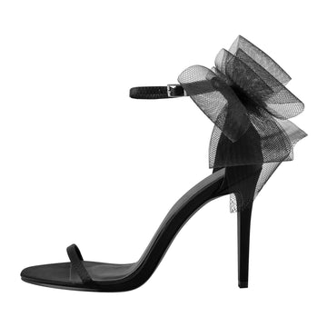 Single Band Ankle Strap Mesh Bow Stiletto Sandals