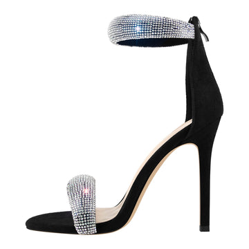 Double Rhinestone Band Zipper Stiletto Sandals