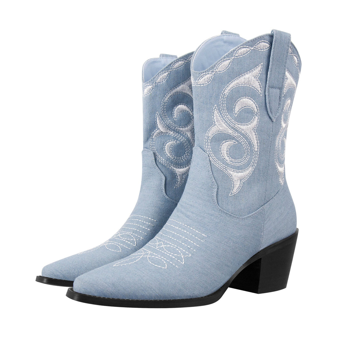 Embroidery Chunky Heel Western Ankle Boots