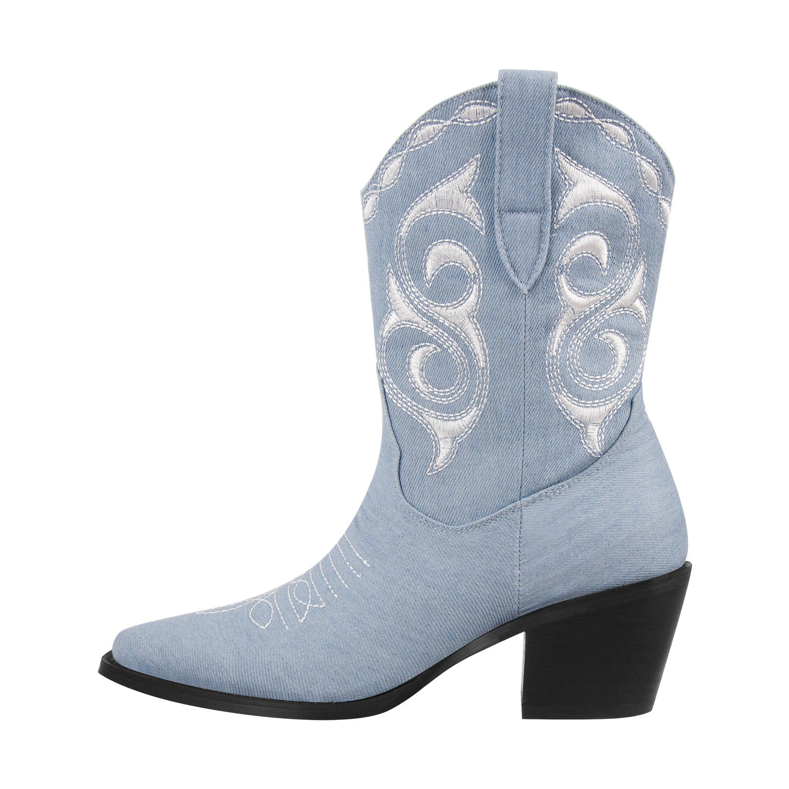 Embroidery Chunky Heel Western Ankle Boots