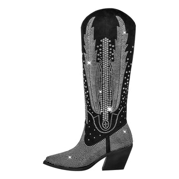 Rhinestone Zipper Black Western Boots