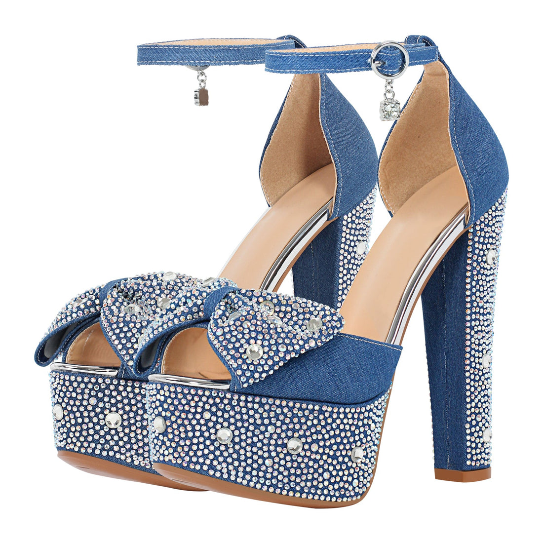 Rhinestone Bow Peep Toe High Heel Sandals - Omiley®