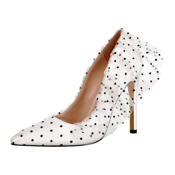 Polka Dots Pointed Toe Lace High Heel Pumps