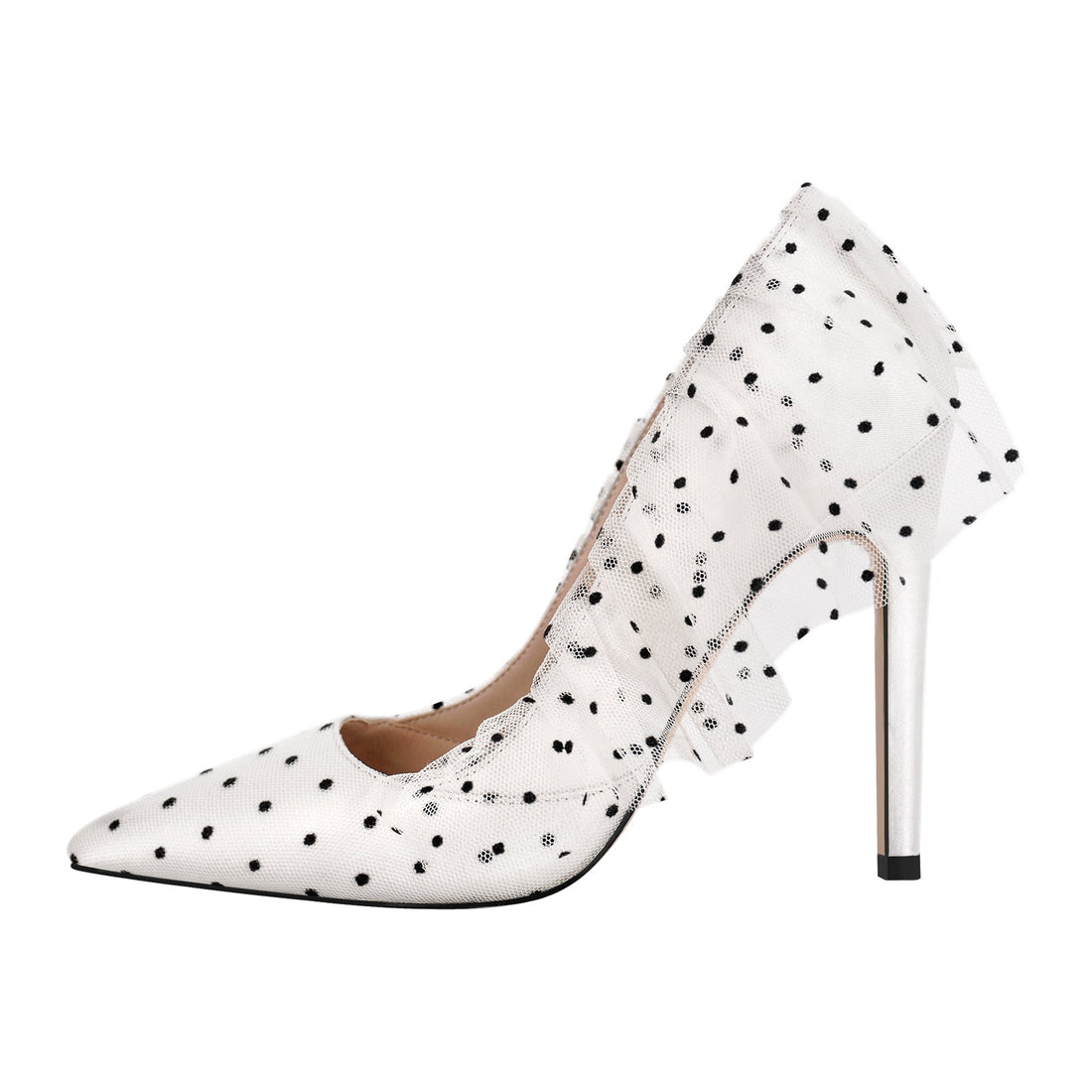 Polka Dots Pointed Toe Lace High Heel Pumps