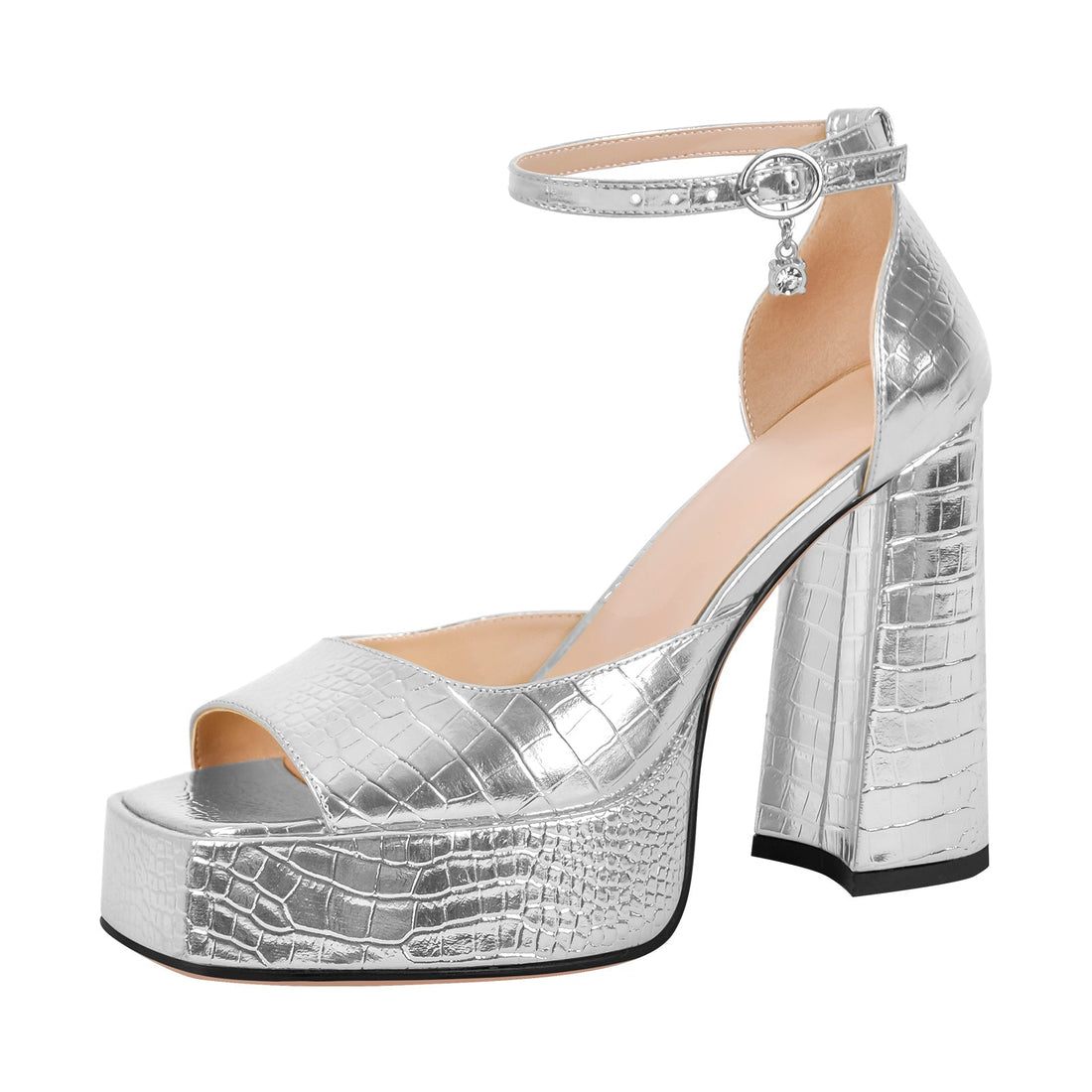 Stone Print Platform Chunky High Heels Sandals