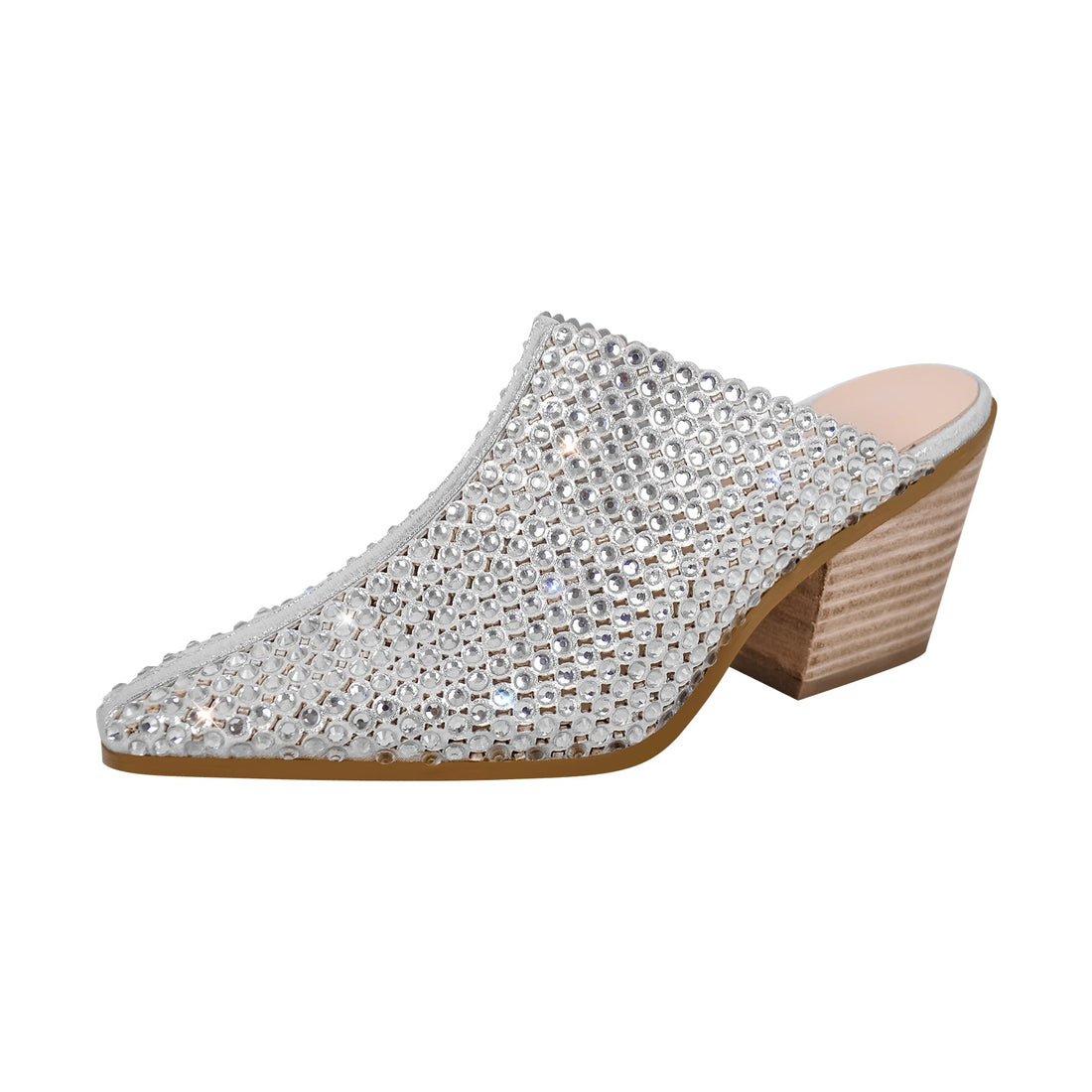 Rhinestone Wooden Chunky Heel Mules