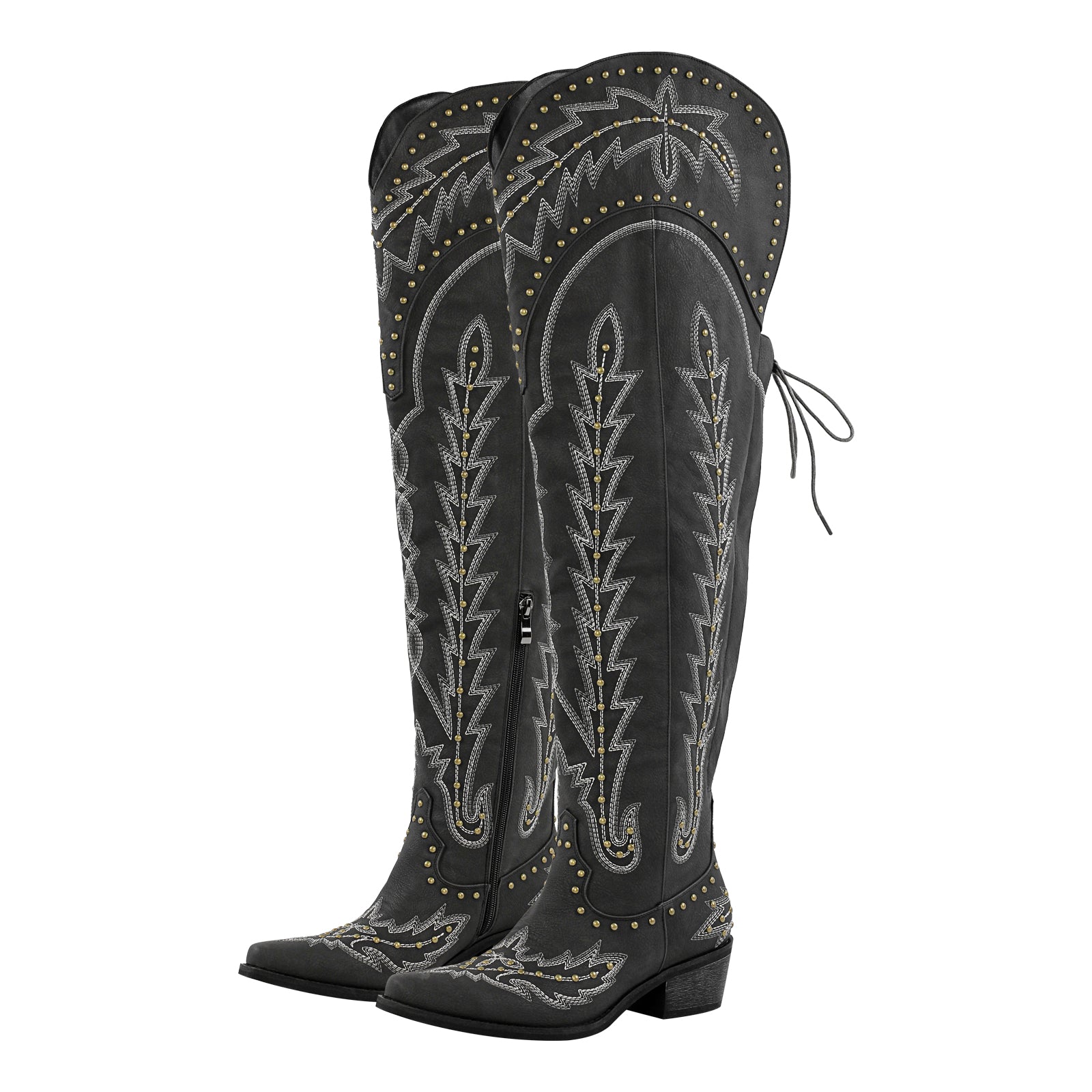 Studded Embroidered Over The Knee Western Boots