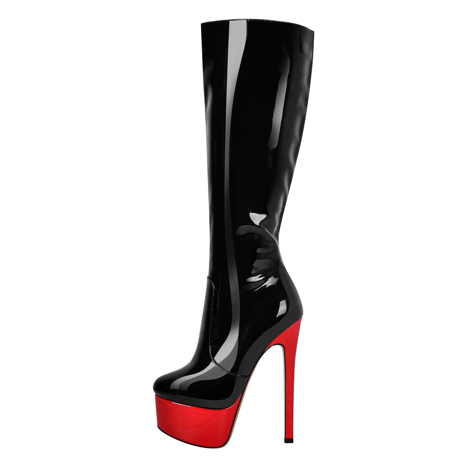 Black Round Toe Stiletto Platform Zipper Boots