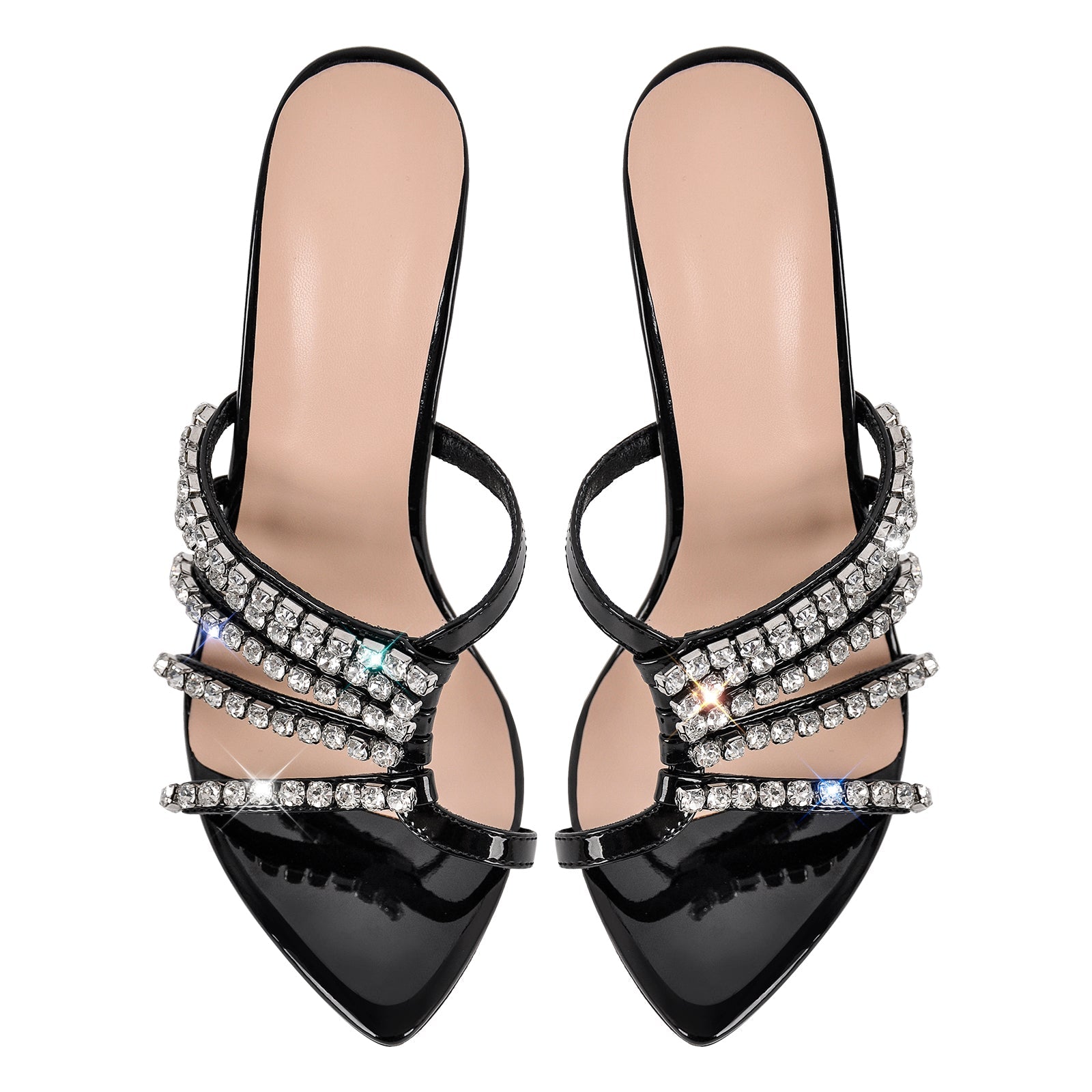 Rhinestone Pointed Toe Strap Stiletto Sandals Mules - Omiley®