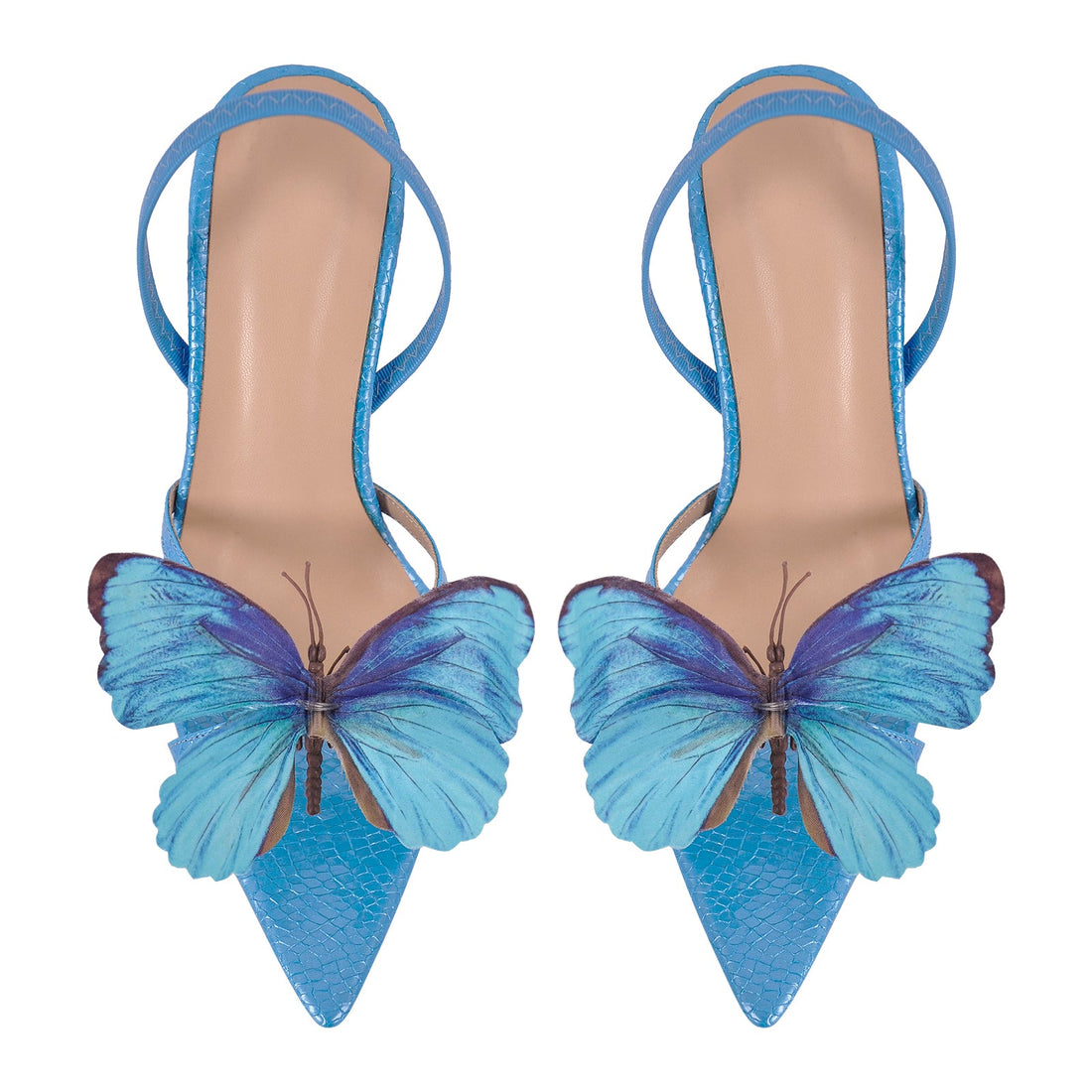 Butterfly Pointed Toe Clear Heel Slingback Sandals