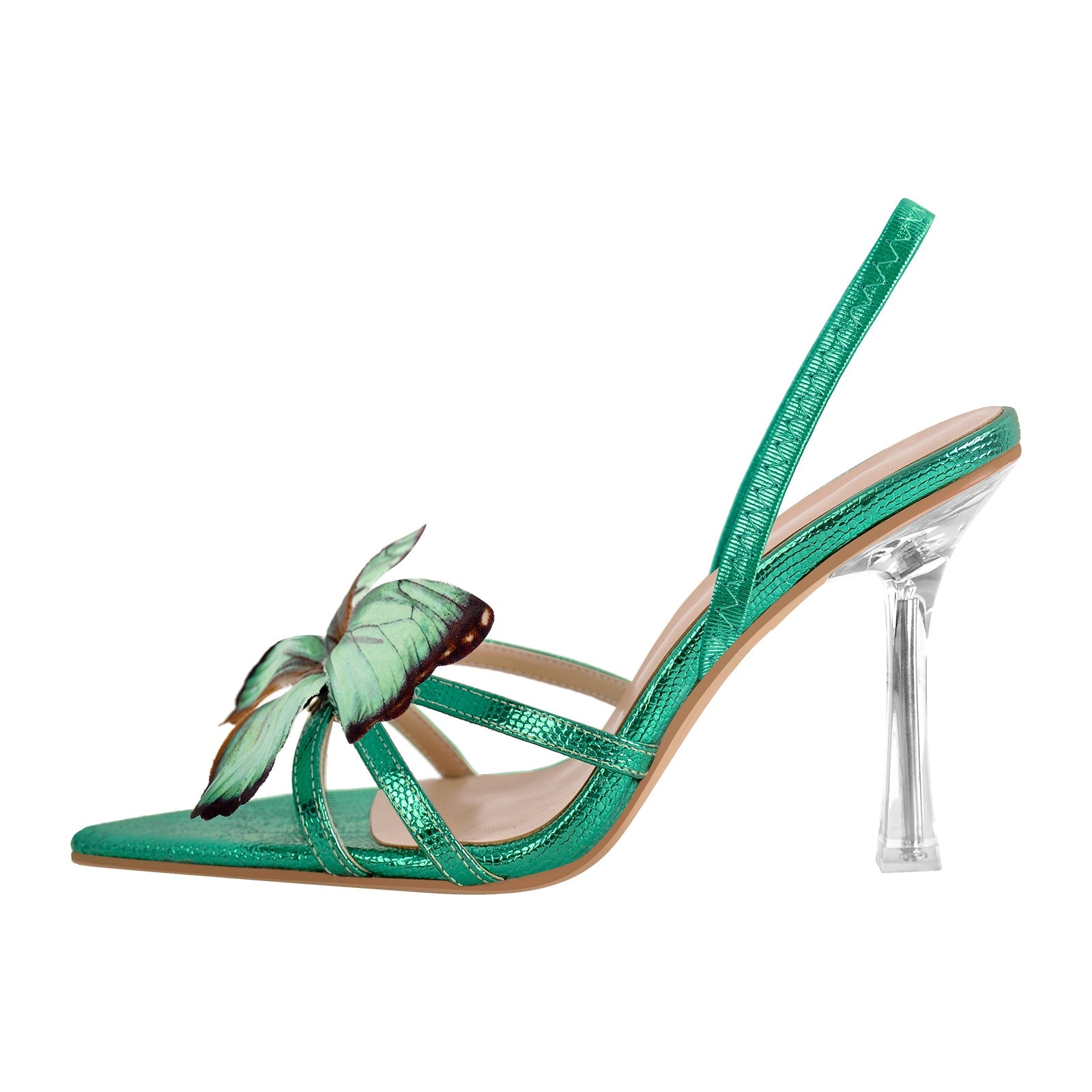 Butterfly Pointed Toe Clear Heel Slingback Sandals - Omiley®