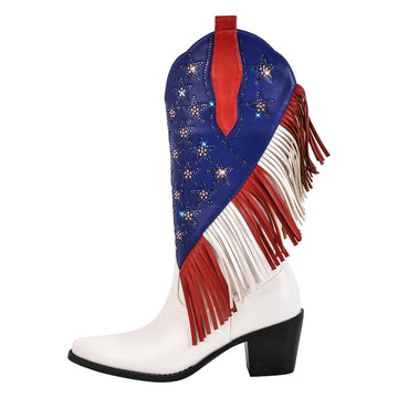 Rhinestone Star Fringe Knee High Western Boots