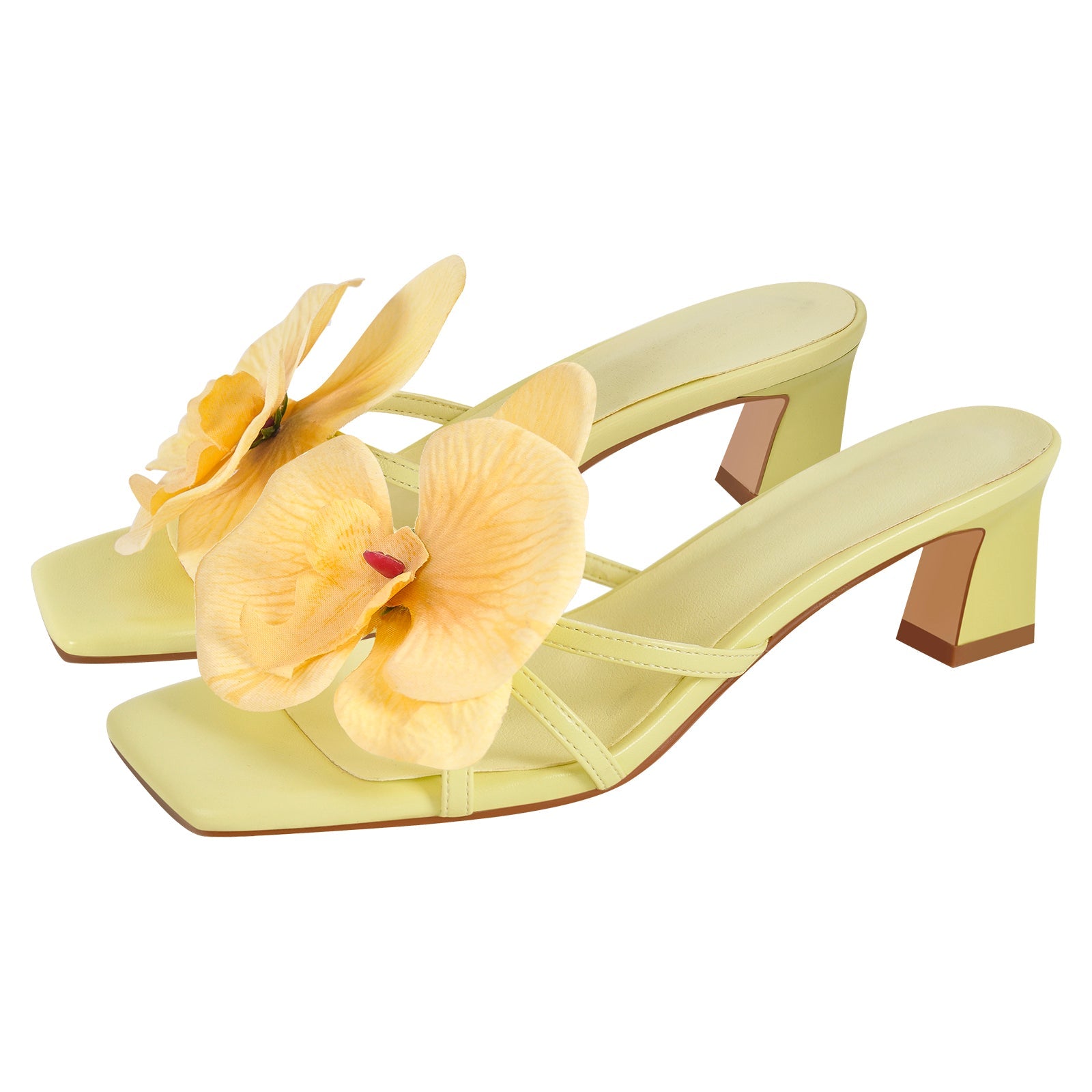 Flower Square Toe Chunky Heel Sandals Mules - Omiley®