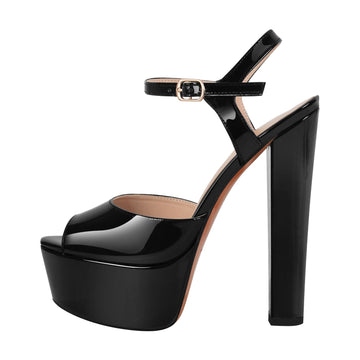 Peep Toe Platform Buckle Strap Chunky Heel Sandals