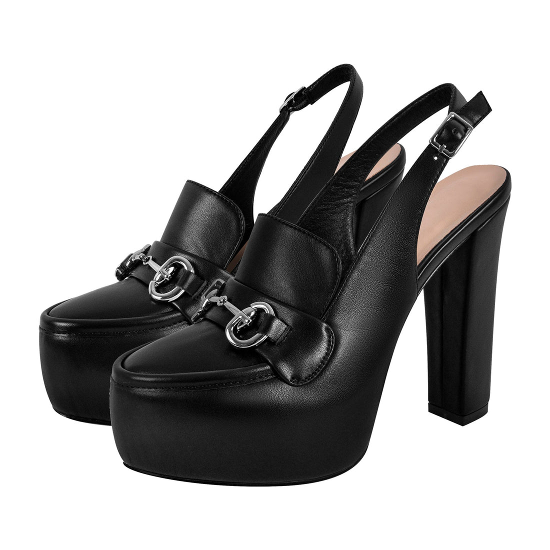 Round Toe Platform Slingback Chunky Heels