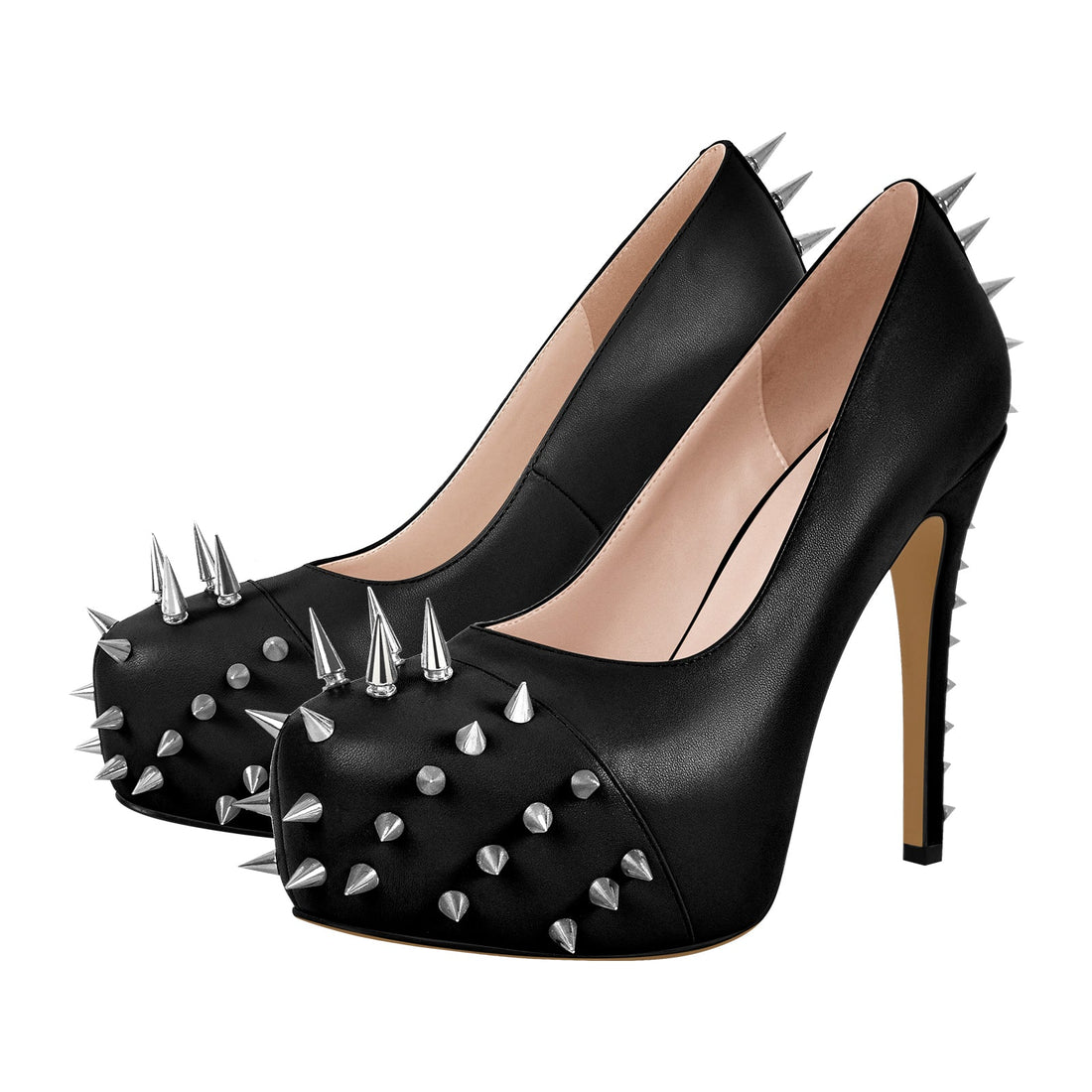 Rivet Round Toe Platform Stiletto Pumps