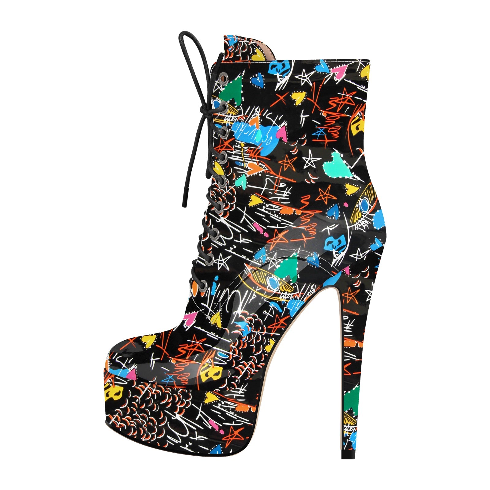 Platform Lace-up Stiletto Printed Ankle Boots