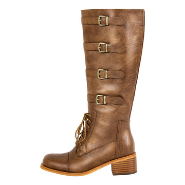 Square Toe Multi Buckle Knee High Boots