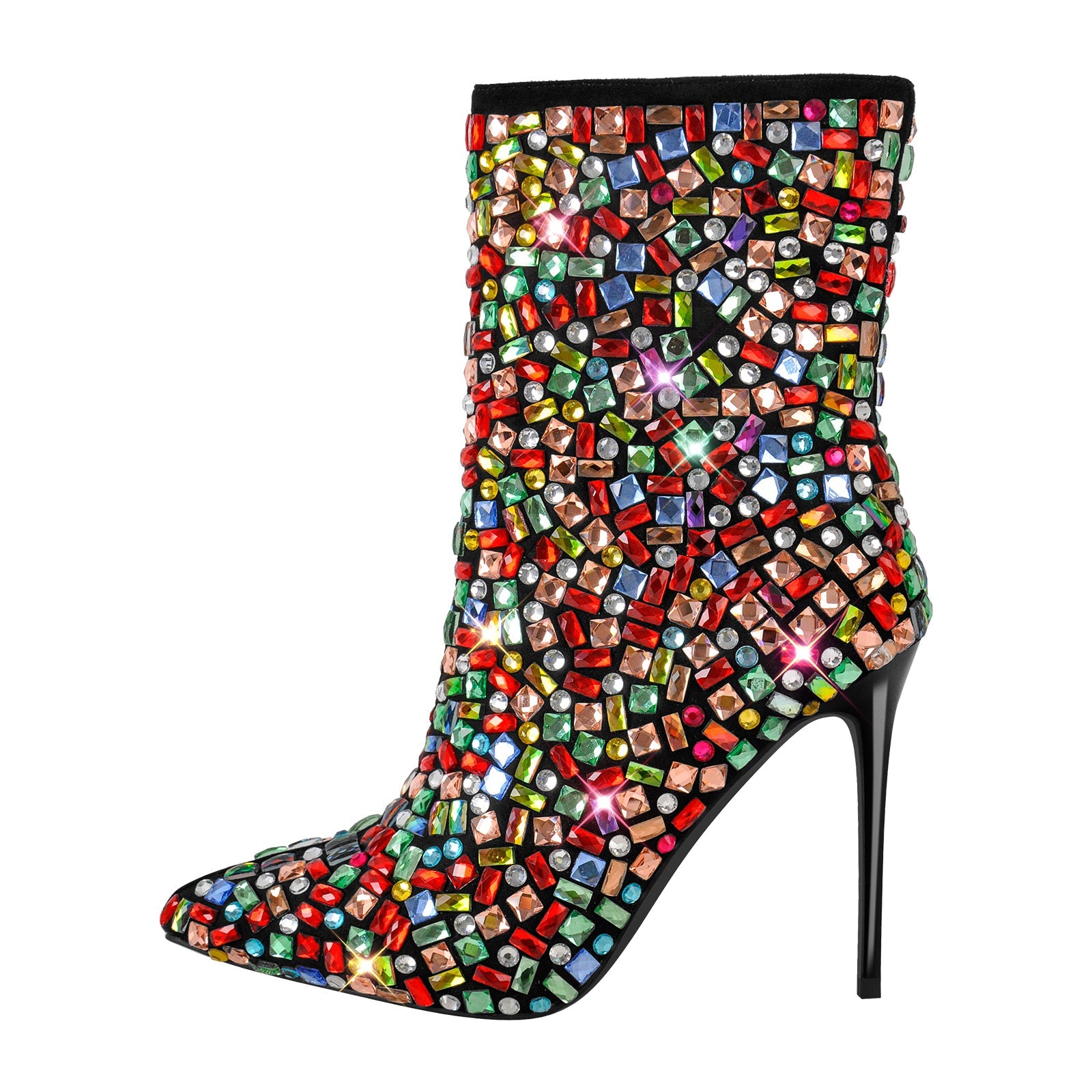 Pointed Toe Colorful Rhinestones Ankle Boots