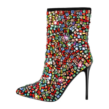 Pointed Toe Colorful Rhinestones Ankle Boots