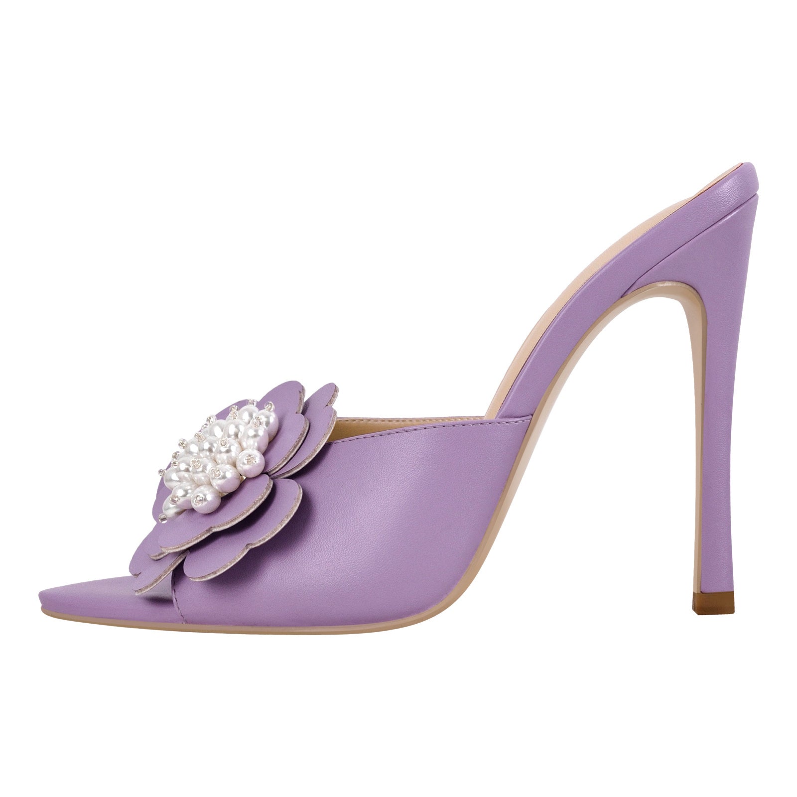 Pearl Flower Pointed Toe Stiletto Mules