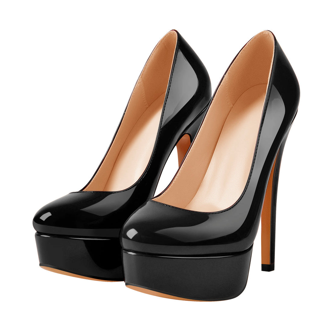 Black Round Toe Stiletto High Heels Slip-on Pumps