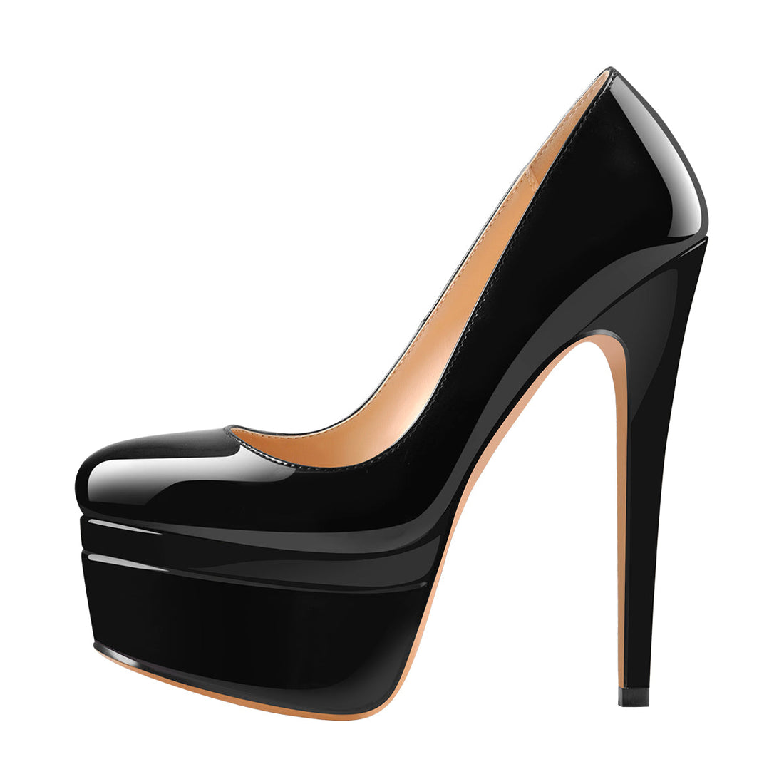 Patent Leather Round Toe Double Platform High Heels