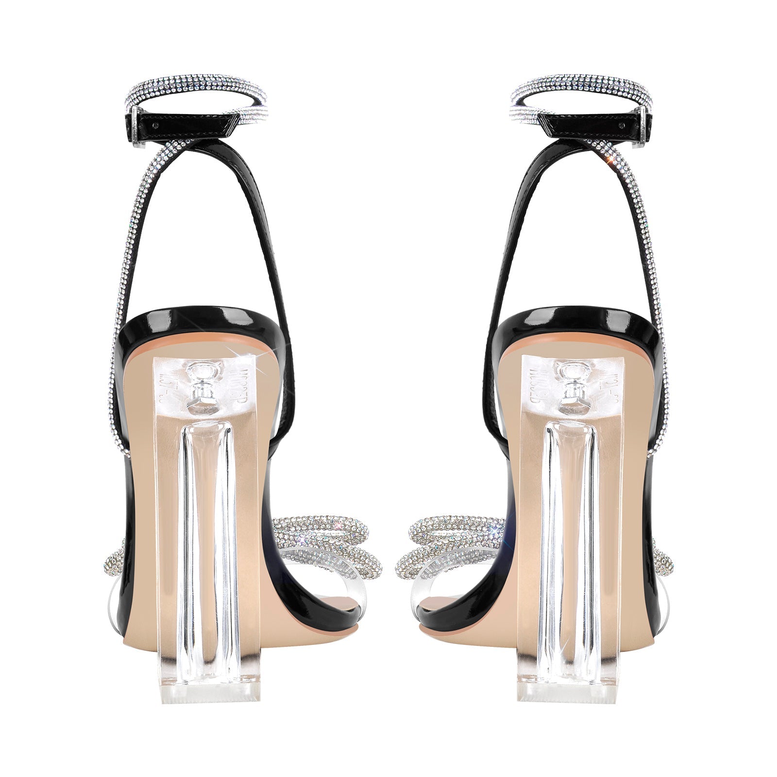 Rhinestone Bow Clear Chunky Heel Sandals - Omiley®