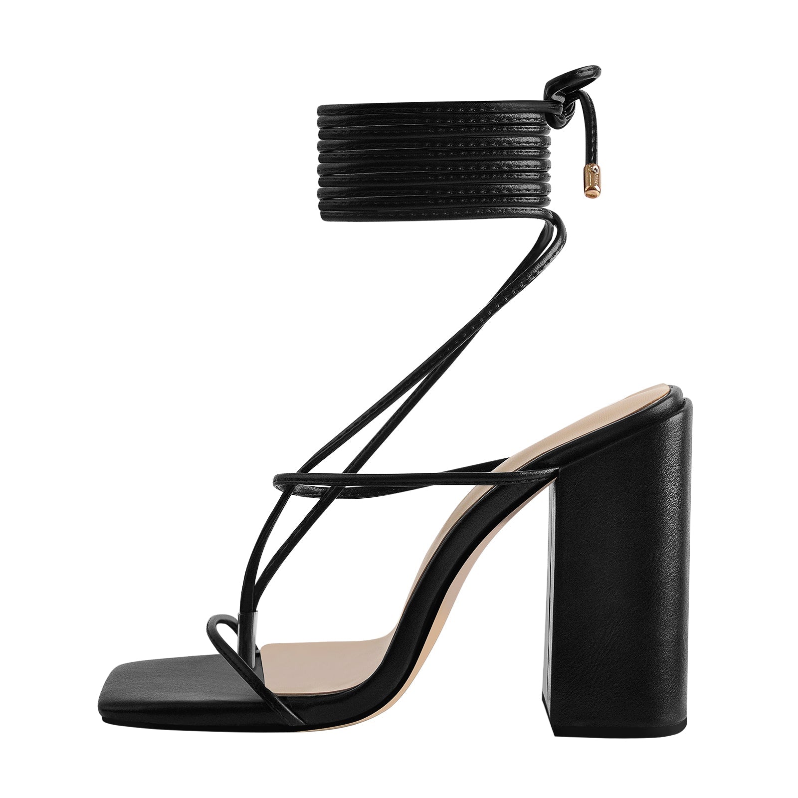 Ankle Strap Square Toe Chunky Heels Sandals