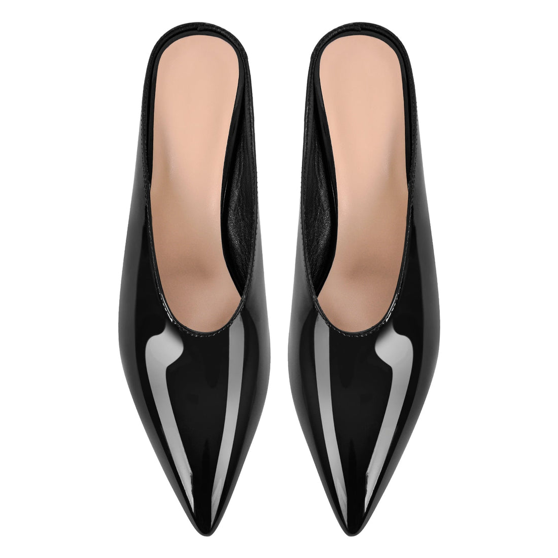 Pointed Toe Patent Leather Wedge Heel Mule Pumps