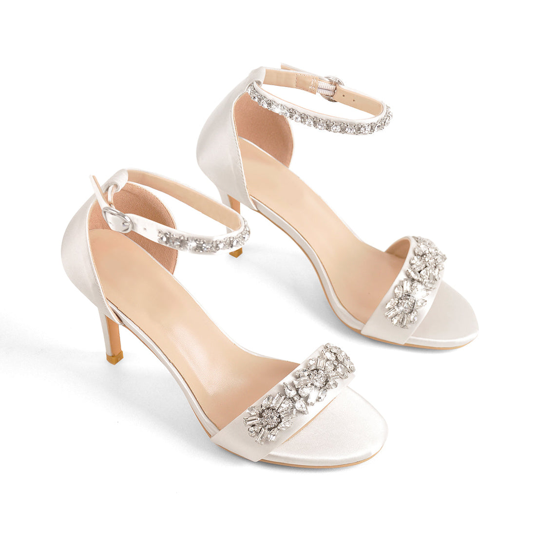 Rhinestone Embellished Ankle Strap White Sandals