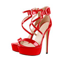 Patent Leather Platform Cross-tied Stiletto Sandals - Omiley®