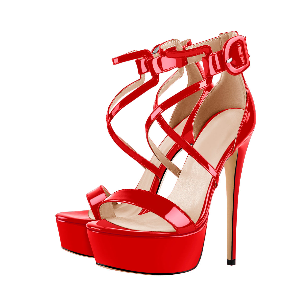 Patent Leather Platform Cross-tied Stiletto Sandals - Omiley®