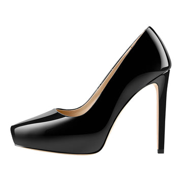 Black Patent Leather Platform Stiletto High Heels Pumps