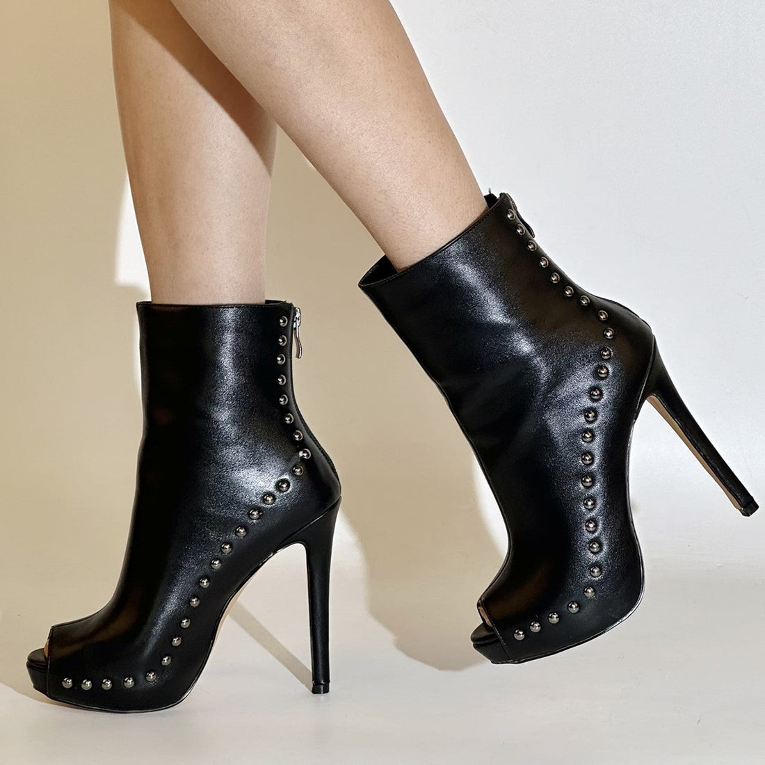 Peep Toe Platform Stiletto High Heel Rivet Ankle Boots