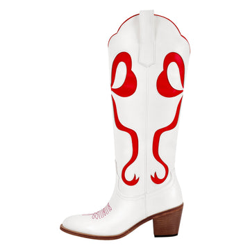 White Pointed Toe Pink Bow Knee High Western Boots