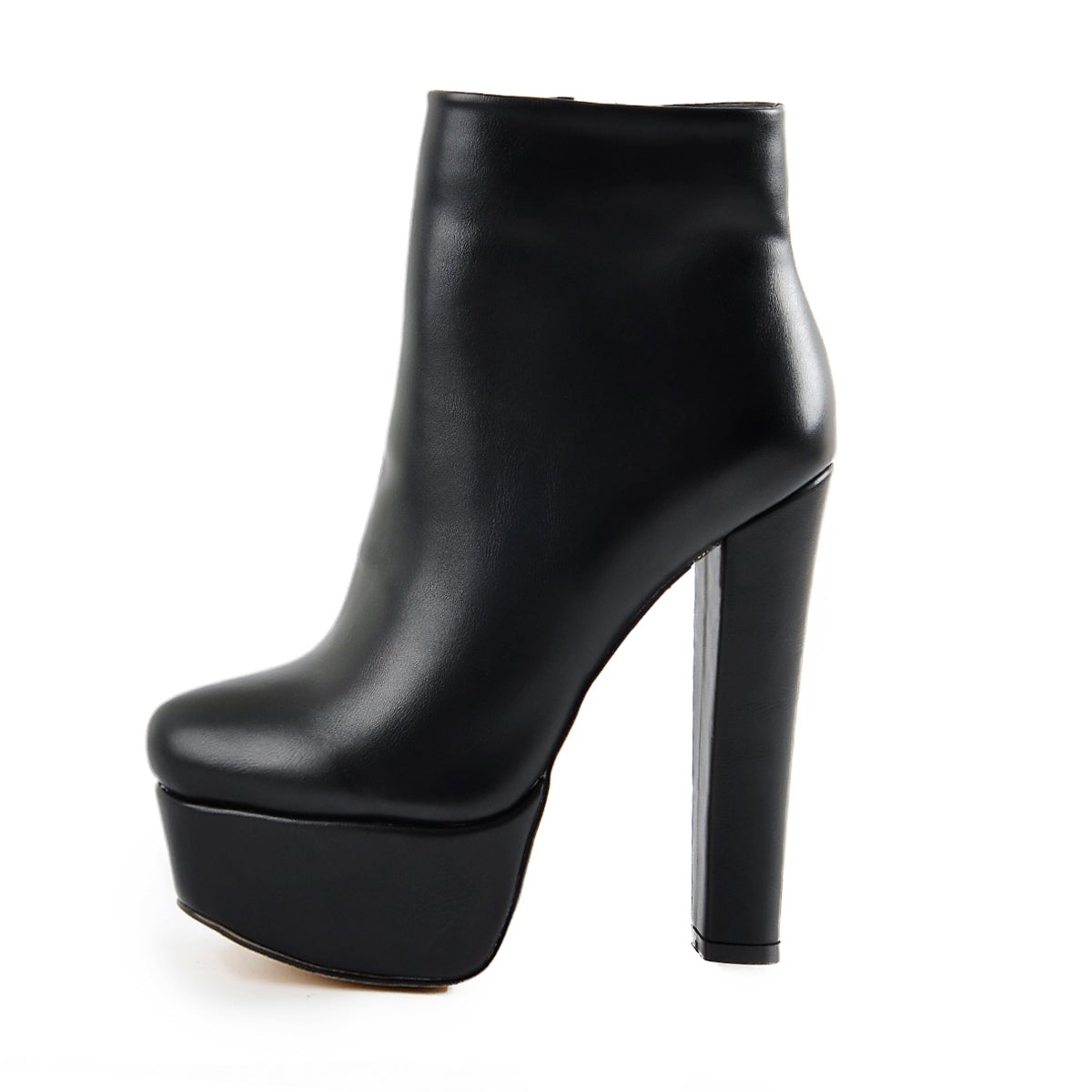 Black Platform Round Toe Chunky Heel Ankle Boots