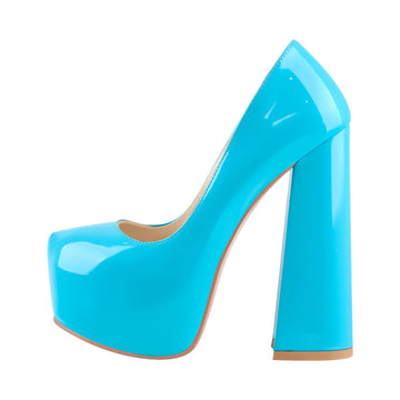 Platform Round Toe High Heel Slip-On Blue Pumps