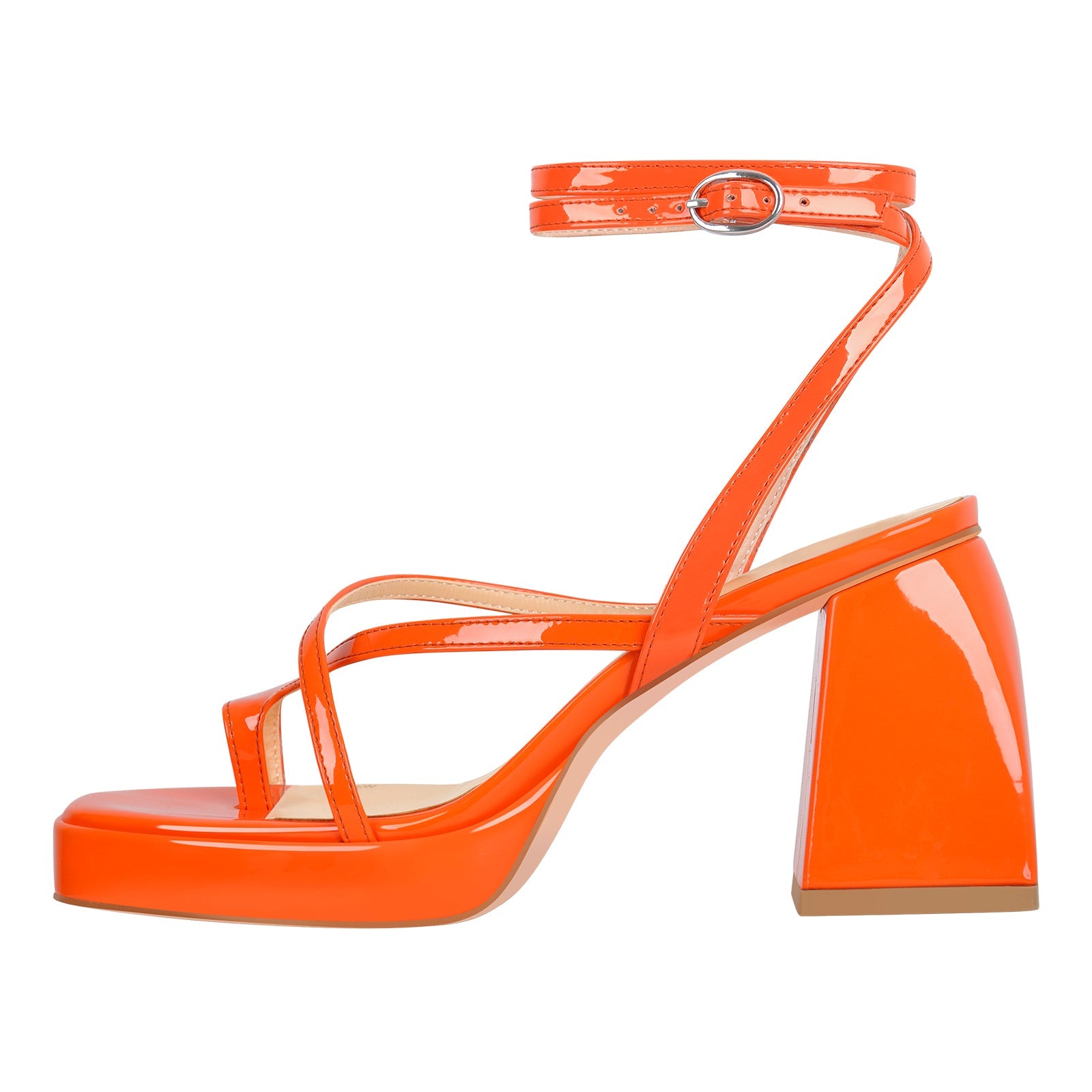 Chunky Mid Heel Criss Cross Platform Sandals